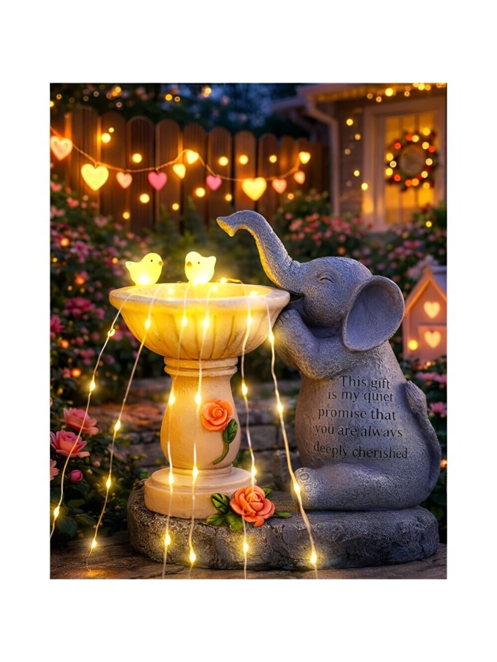Solar Garden Outdoor Statues Decor, Elephant with Birdbath Garden Decor